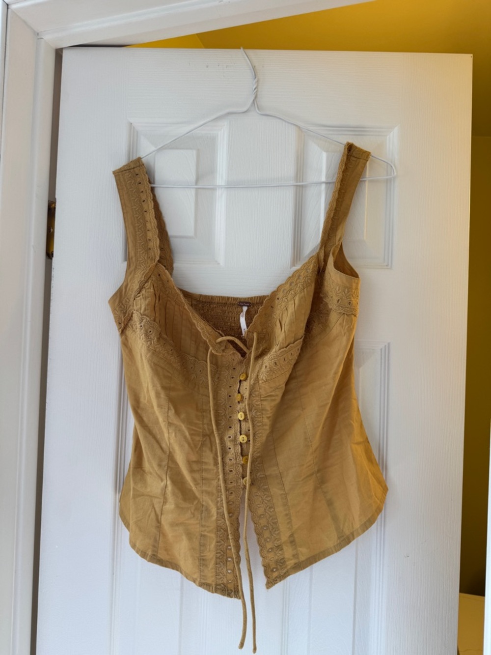 Free People Mustard Lace-Trim Corset Camisole